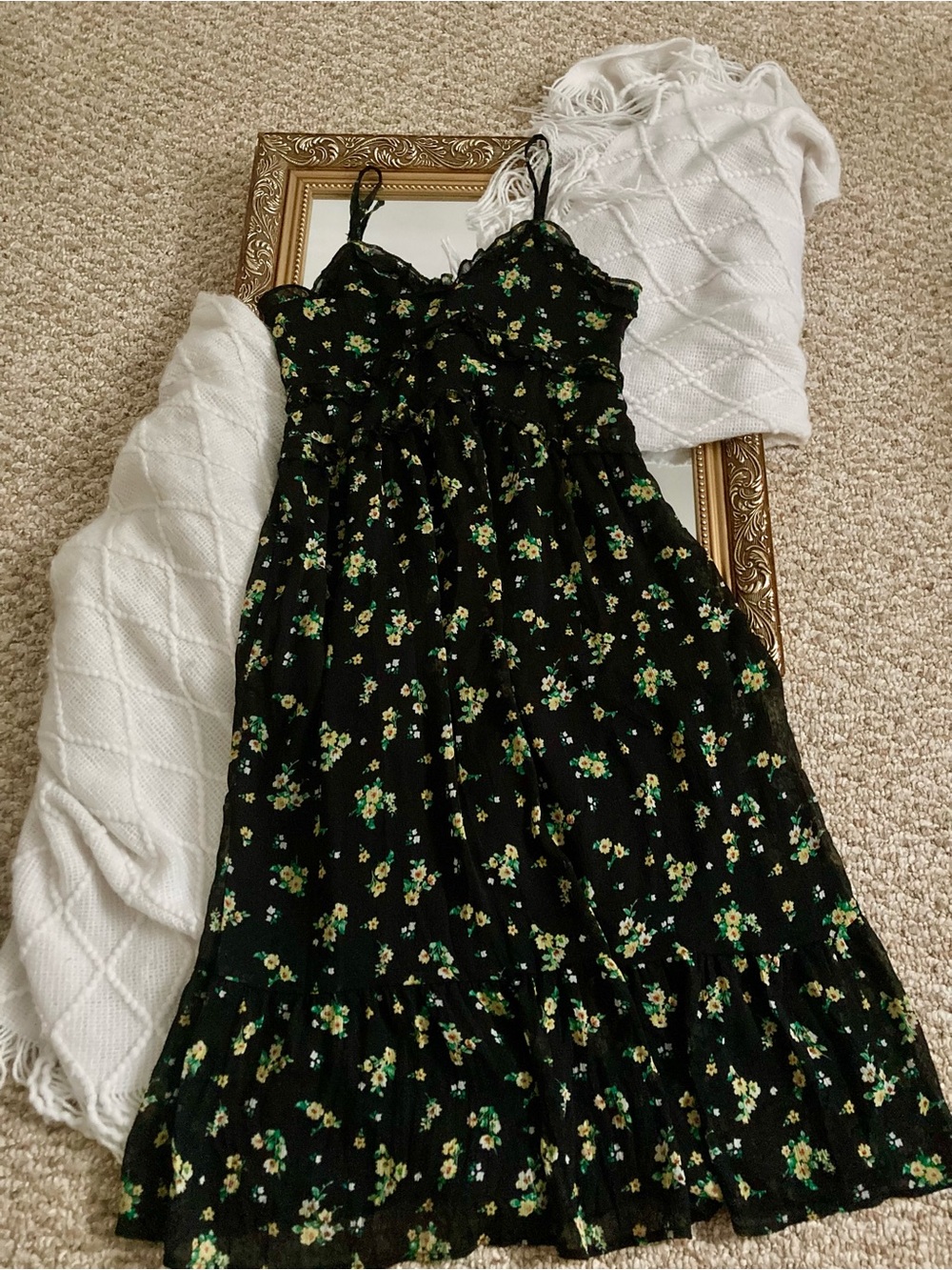 No Boundaries Black Maxi Dress with Green and Yellow Floral Print